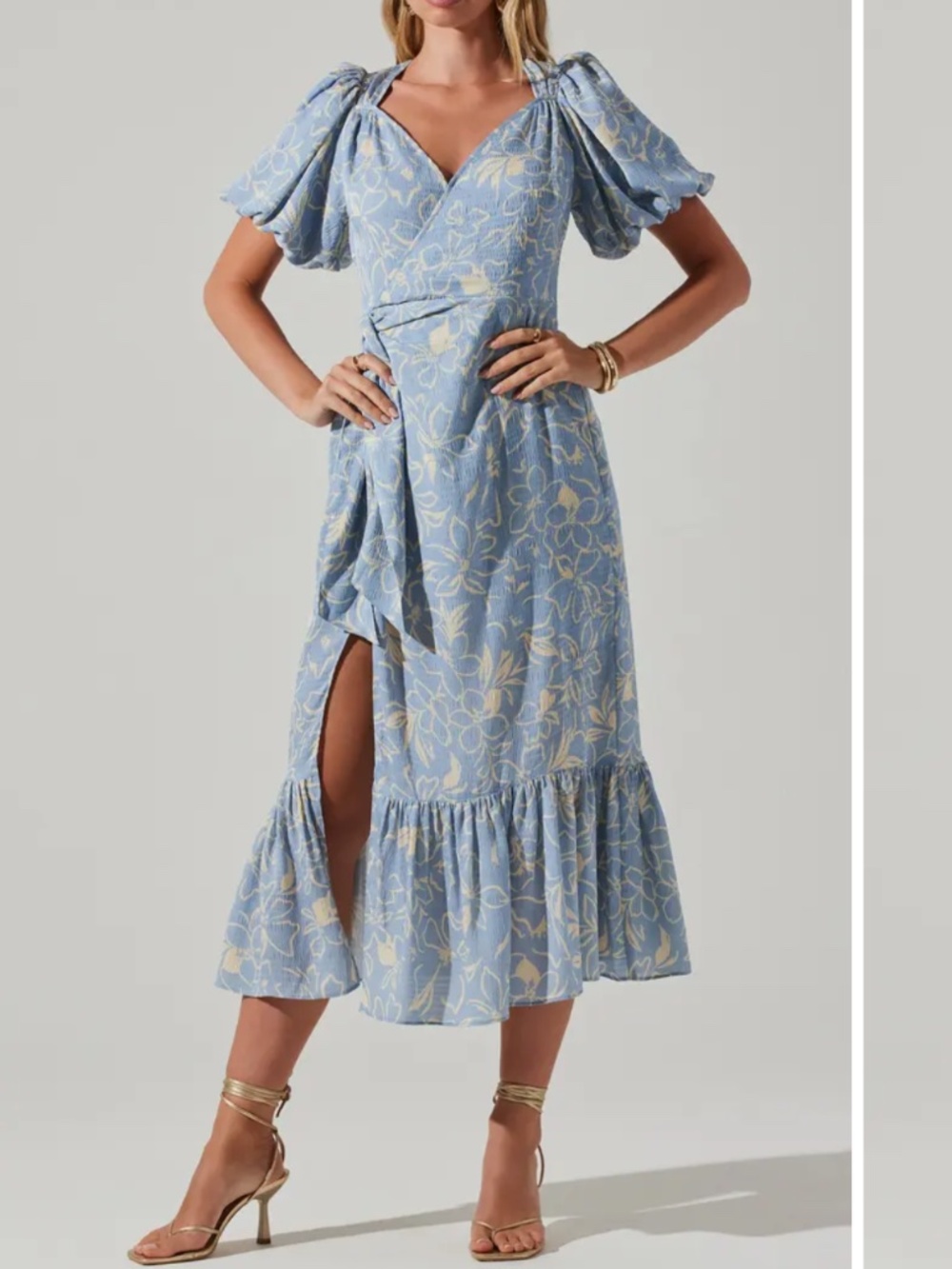ASTR the Label Sz S Women's Modena Floral V-Neck Midi Dress - Blue White Floral